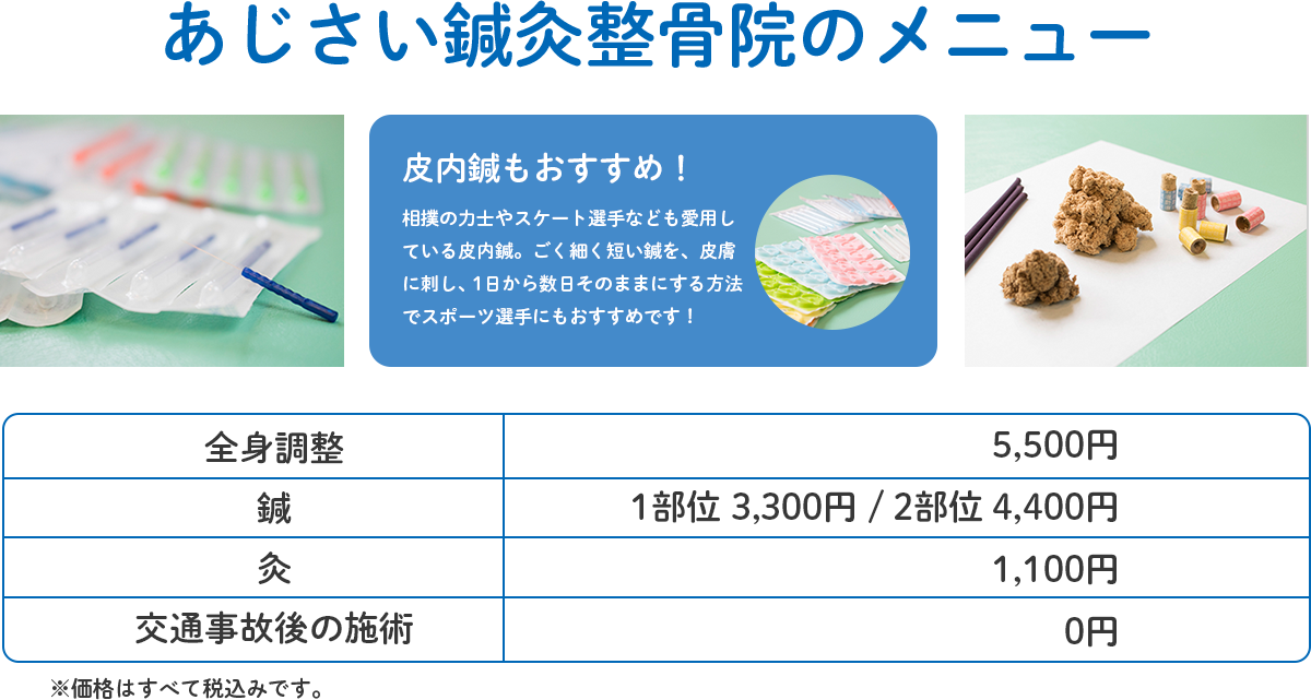 あじさい鍼灸整骨院のメニュー